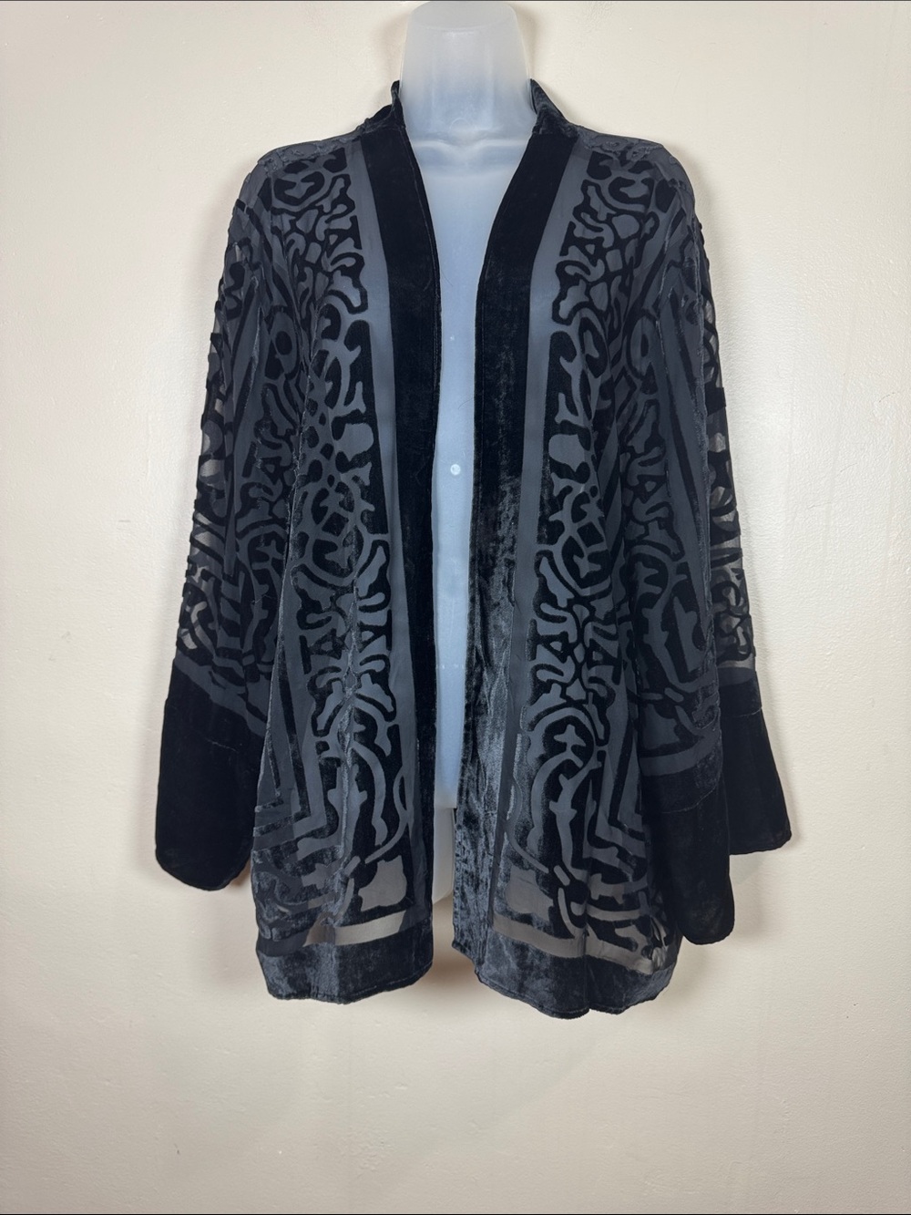 krazy kat Black Velvet Burnout Open-Front Cardigan Plus Size XXL Boho Whimsigoth